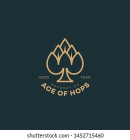Ace of hops logo design template in linear style. Vector illustration.