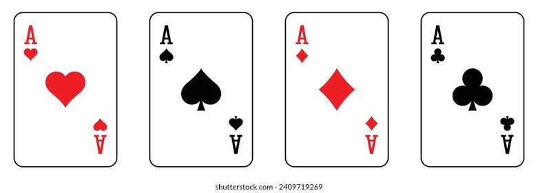 Ace Icon Set of vector playing card. Collection of four aces. Winner hand. Poker playing cards isolated on white background. Stock vector illustration