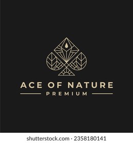 ACE OF NATURE CARD ROYAL PRESTIGIOUS LOGO OUTLINE GOLD LINE VECTOR ICON ILLUSTRATION