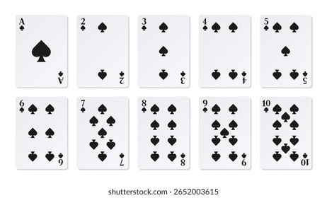 Ás e números de cartas de Espadas. Clipart para cassino