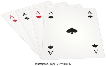 Ace Play Card Symbol vector set in perspective design with diamonds, spades, clubs and Heart. White isolated background.
Logo illustration with all related Ace in red and black laying down on table. 