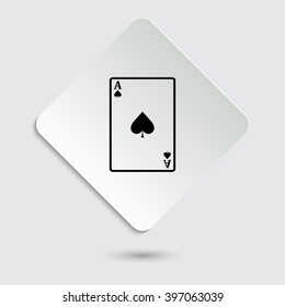 ace - Playing card - black vector icon  on a paper button