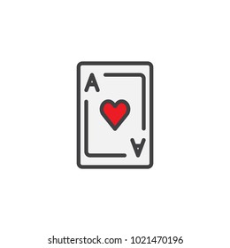 Ace playing card filled outline icon, line vector sign, linear colorful pictogram isolated on white. Hearts card symbol, logo illustration. Pixel perfect vector graphics