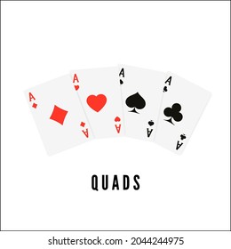 Ace. Playing card four of a kind or quads. Poker or blackjack winner cards. Vector illustration