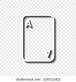 Ace, reproduciendo el vector de icono simple de la tarjeta. Diseño plano. Blanco con sombra sobre rejilla transparente. 