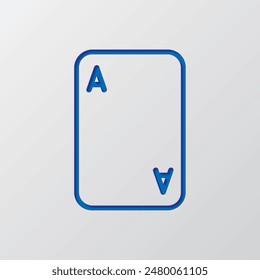 Ace, playing card simple icon vector. Flat design. Paper cut design. Cutted blue symbol with shadow. Gray background.ai