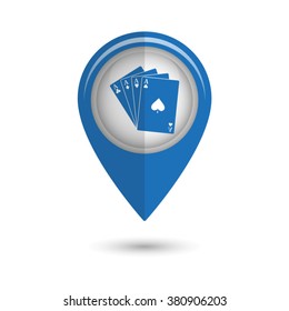 ace - Playing card - vector icon;  blue map pointer