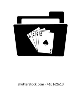 ace - Playing card - white vector icon;  black folder