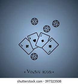 Ace playing cards with casino chips icon.