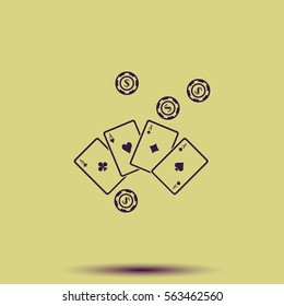 Ace playing cards with casino chips icon.