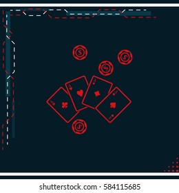Ace playing cards with casino chips vector icon.