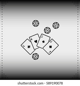 Ace playing cards with casino chips icon.