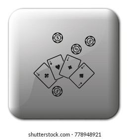 Ace playing cards with casino chips flat vector icon.