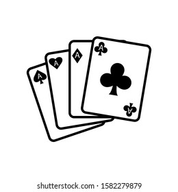 Ace playing cards icons vector. A collection of four vintage aces of playing card suits: hearts, spades, diamonds, maces. Flat cartoon style illustration.
