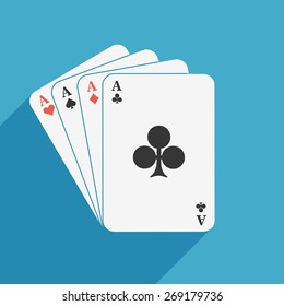 Ace playing cards on blue background.