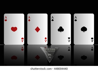 Ace playing cards. Vector set. Plates of rectangular shape.