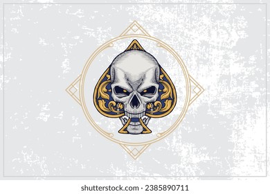 Ace of poker card skull icon with a classic and vintage blue base