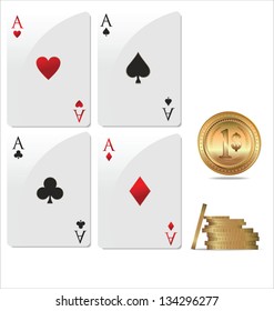 Ace poker with golden poker chips