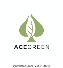 Ace poker and leaf green nature logo design template