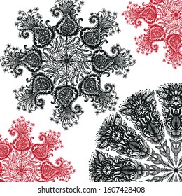 ace red and black mandalas pattern on a transparent background