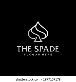 Ace of spade abstract luxury design logo. decorative Spade Poker logo icon illustration in line outline style isolated on black background