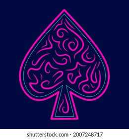 Ace spade Line. Pop Art logo. Colorful design with dark background. Abstract vector illustration. Isolated black background for t-shirt, poster, clothing, merch, apparel, badge design