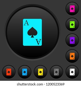 Ace of spades card dark push buttons with vivid color icons on dark grey background