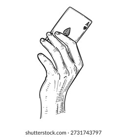 Ace of Spades Card Hand Gesture Vector Sketch Line Art Hand Drawn Illustration