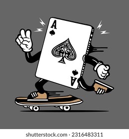 Ace Spades Card Skater Mascot Vector Character Design