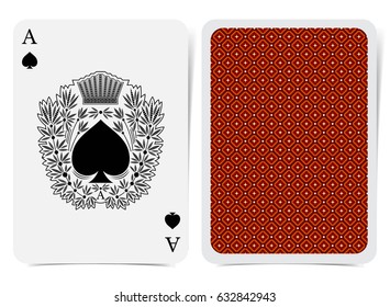 Ace of spades face and back with red suit. Vector card template