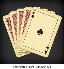 Ace of spades and four cards - vintage playing cards vector illustration