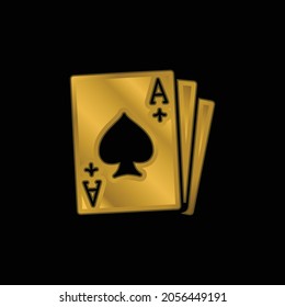 Ace Of Spades gold plated metalic icon or logo vector
