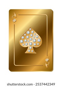 Ás de espadas. Cartão de jogo dourado com diamantes. Clipart do Casino. 