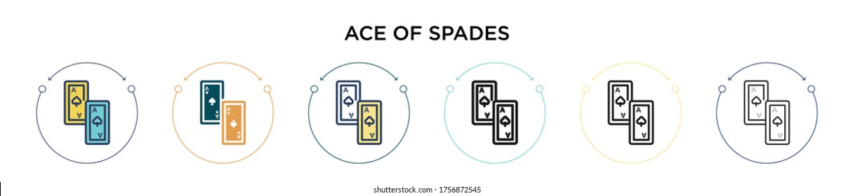 Ace of spades icon in filled, thin line, outline and stroke style. Vector illustration of two colored and black ace of spades vector icons designs can be used for mobile, ui, web