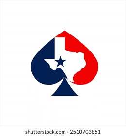 Ace Spades design logotipo com mapa de Texas e conceito de cor de bandeira.