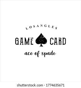 Ace of spades Logo Grunge Hipster Retro. Spade Logo Vector Silhouette. Blackjack Logo Online Casino Mobile Stock Vector Illustration. Playing card Game Logo Design Template