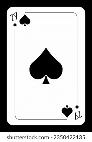 Ace of spades, original playing card design on black background. Vector illustration