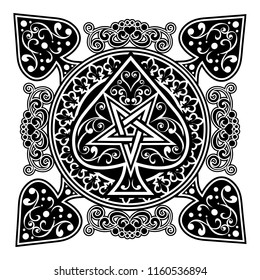 ace of spades with pentagram, grunge vintage design t shirts