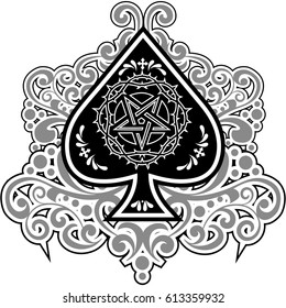 ace of spades with pentagram, grunge vintage design t shirts