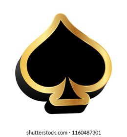 Ace of Spades, pike 3d illustration, gold and black