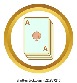 Ace of spades, playing cards vector icon in golden circle, cartoon style isolated on white background
