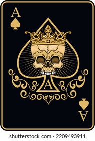 ace of spades with skull, grunge vintage design t shirts