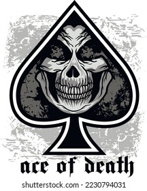 ace of spades with skull, grunge vintage design t shirts