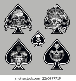 ace of spades with skull, grunge vintage design t shirts