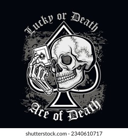 ace of spades with skull, grunge vintage design t shirts