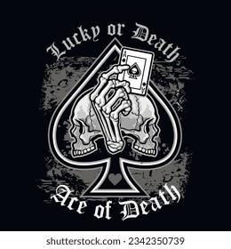 ace of spades with skull, grunge vintage design t shirts