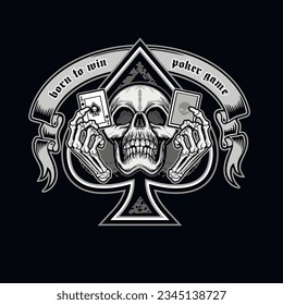 ace of spades with skull, grunge vintage design t shirts