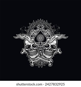 ace of spades with skull, grunge vintage design t shirts