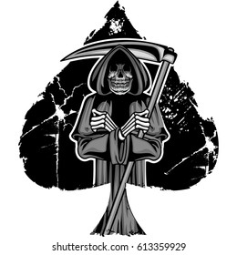 ace of spades with skull, grunge vintage design t shirts