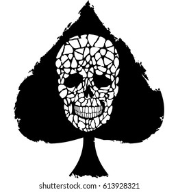 ace of spades with skull, grunge vintage design t shirts